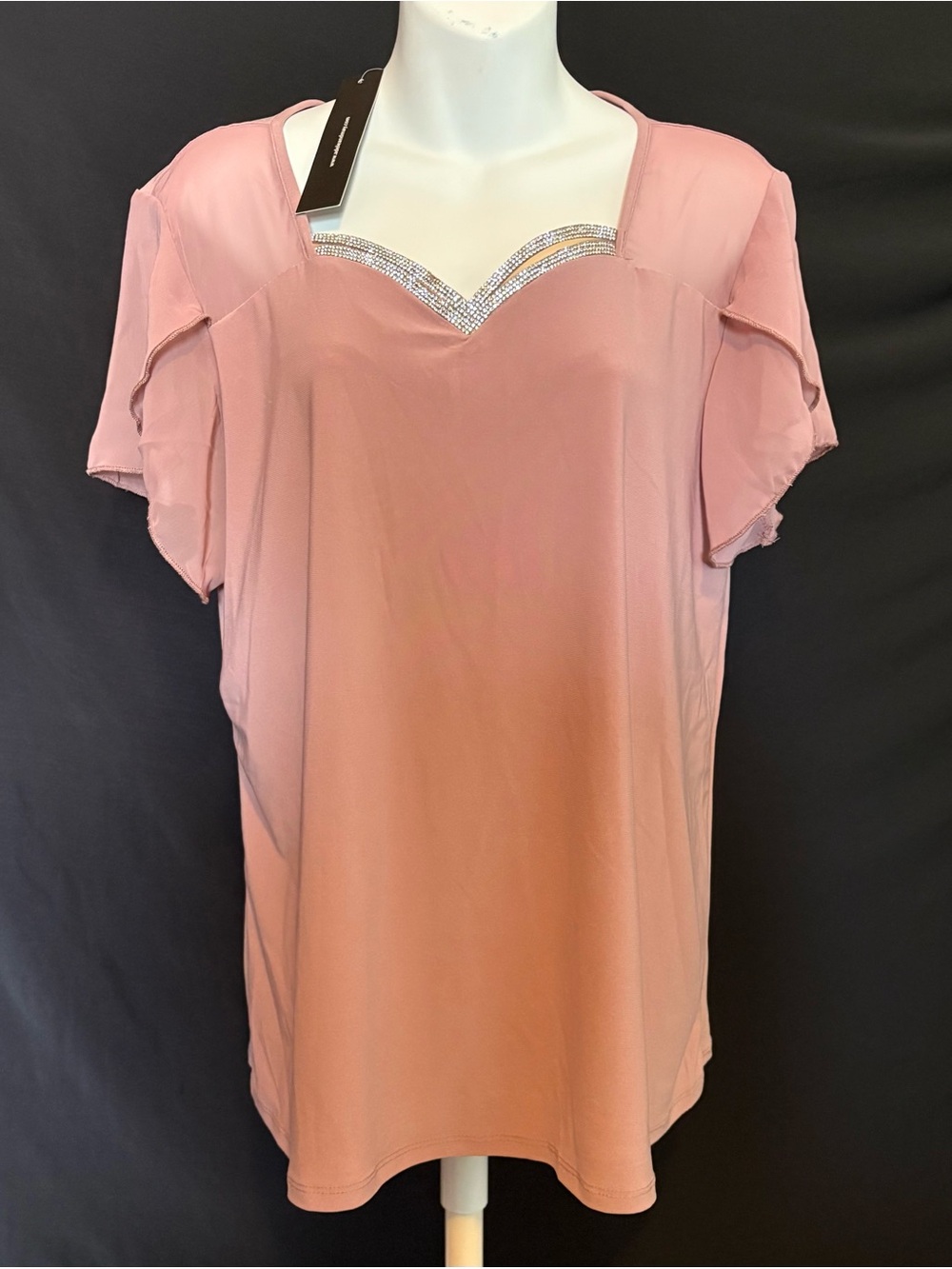 Adele & May Rhinestone Trim Dusty Rose Short Sleeve Blouse